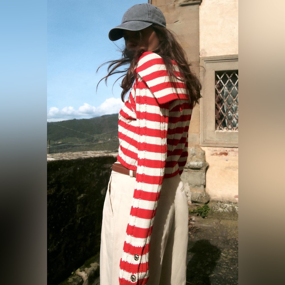 NWT Zara Red and White Striped Cardigan - Picture 2 of 6